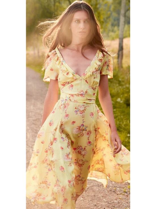 by TiMo Dresses & Skirts - By TiMo Yellow Floral Wrap Style Midi Dress